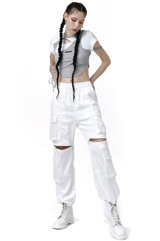 [AnyQ] Deconstructed hollow lace-up tight short sleeves