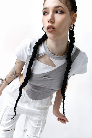 [AnyQ] Deconstructed hollow lace-up tight short sleeves