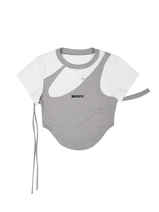 [AnyQ] Deconstructed hollow lace-up tight short sleeves