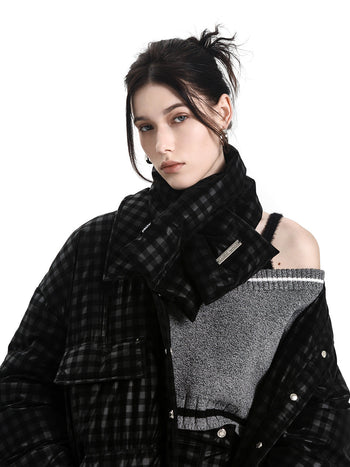 [AnyQ] Black dark grid down warm scarf