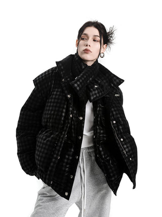 [AnyQ] Black dark grid down warm scarf