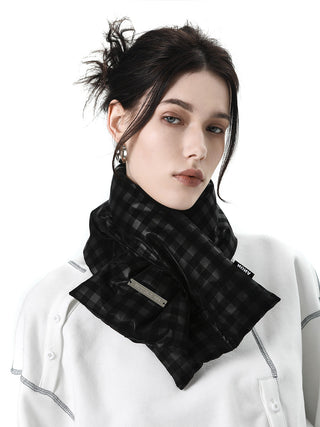 [AnyQ] Black dark grid down warm scarf