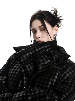[AnyQ] Black dark grid down warm scarf
