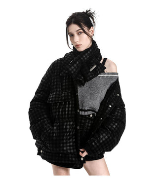 [AnyQ] Black dark grid down warm scarf