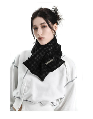 [AnyQ] Black dark grid down warm scarf