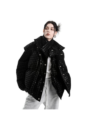 [AnyQ] Black dark grid down warm scarf