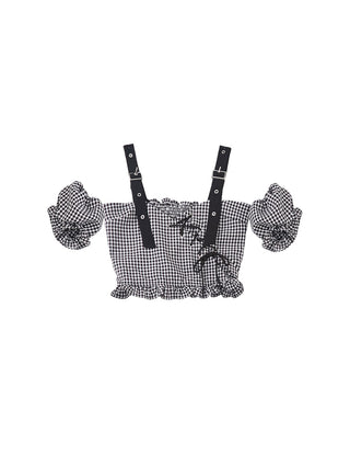 [AnyQ] Checkered ruffle sleeves detachable top