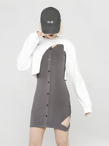 [AnyQ] Deconstructed short round neck sweatshirt