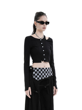 [AnyQ] Deconstructed stitching elastic knitted short cardigan