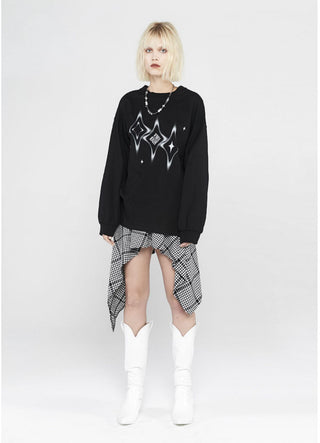 [AnyQ] Checkered irregular elastic waist loose skirt