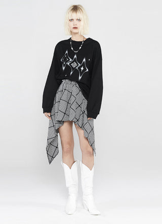 [AnyQ] Checkered irregular elastic waist loose skirt