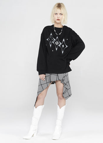 [AnyQ] Checkered irregular elastic waist loose skirt