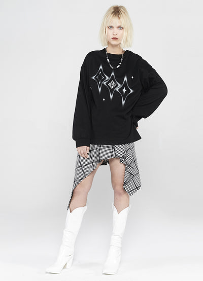 [AnyQ] Checkered irregular elastic waist loose skirt