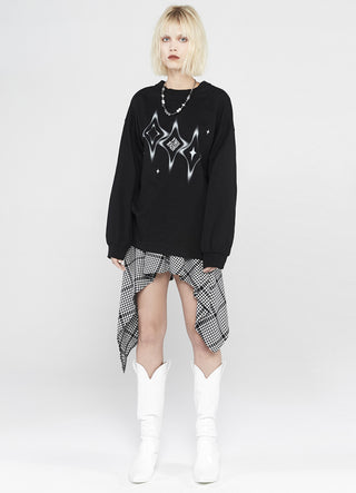 [AnyQ] Checkered irregular elastic waist loose skirt
