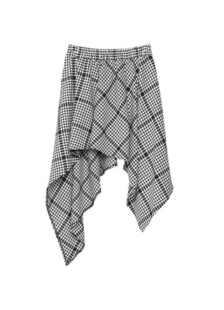 [AnyQ] Checkered irregular elastic waist loose skirt