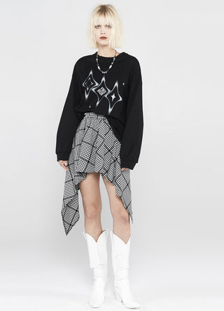 [AnyQ] Checkered irregular elastic waist loose skirt