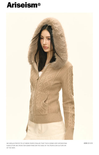 wool hooded cardigan