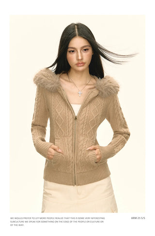 wool hooded cardigan