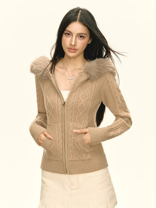 wool hooded cardigan