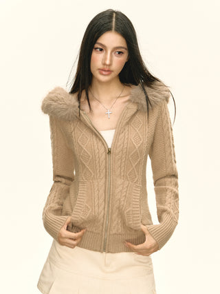 wool hooded cardigan