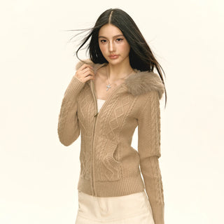 wool hooded cardigan