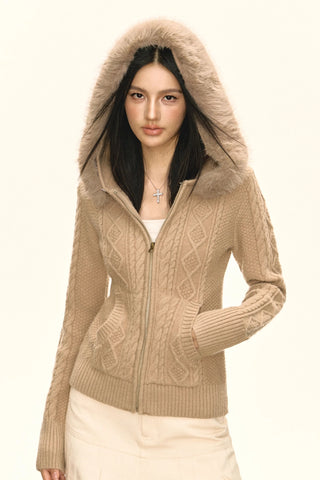 wool hooded cardigan