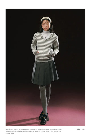 hooded striped cardigan