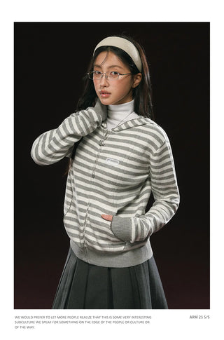 hooded striped cardigan