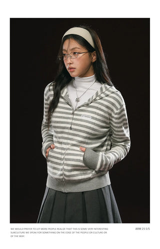 hooded striped cardigan