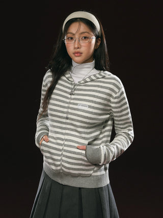 hooded striped cardigan