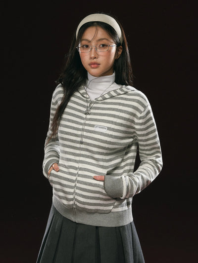 hooded striped cardigan