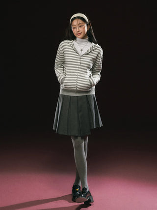 hooded striped cardigan