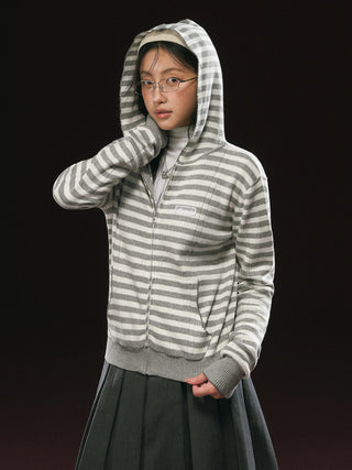 hooded striped cardigan