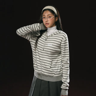 hooded striped cardigan