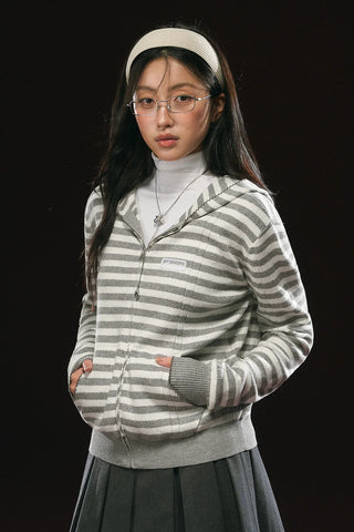 hooded striped cardigan