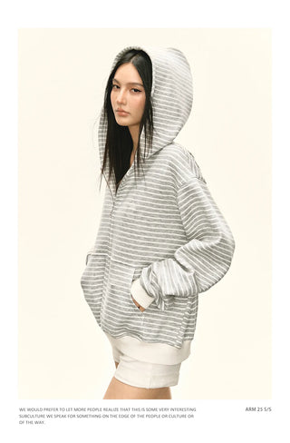 striped hooded cardigan