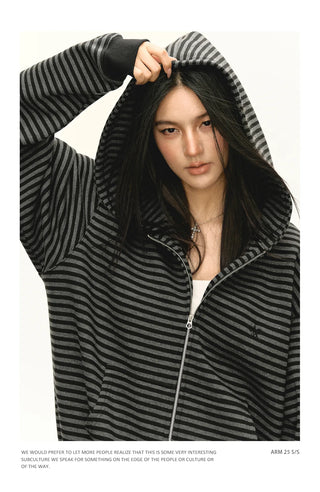 striped hooded cardigan