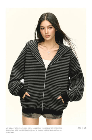 striped hooded cardigan
