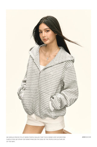 striped hooded cardigan