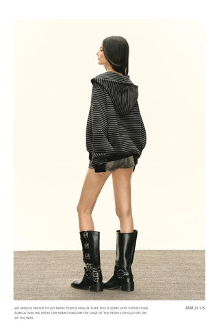 striped hooded cardigan