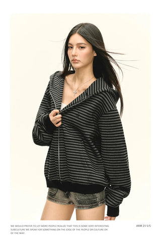 striped hooded cardigan