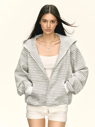 striped hooded cardigan