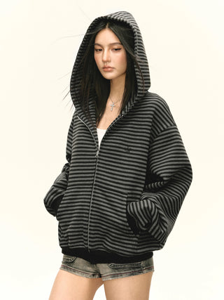 striped hooded cardigan