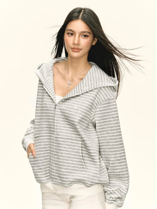 striped hooded cardigan