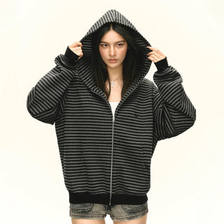 striped hooded cardigan