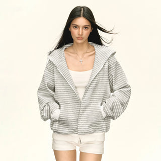 striped hooded cardigan