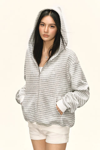 striped hooded cardigan