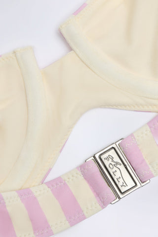 Underwired Halterneck Balconette Bikini Top in Mauve Stripe