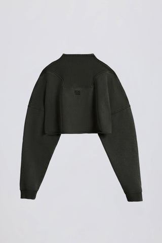 Cotton Jersey Acid Wash Cropped Sweatshirt  in Ash