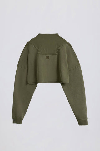 Cotton Jersey Acid Wash Cropped Sweatshirt in Light Green